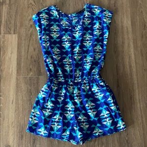 Blue Geometric Print Romper - Like New